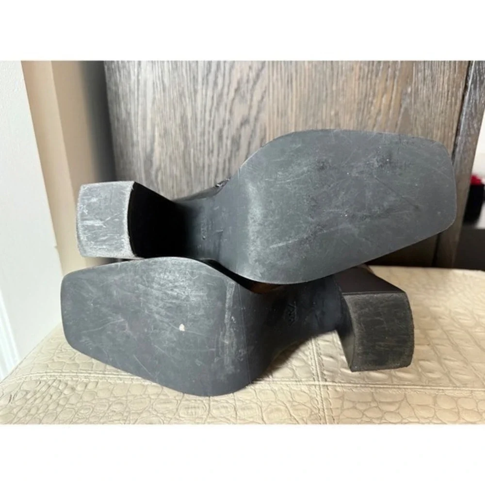 Zara Black Leather Heeled Ankle Boots Square Toe Block Heel Booties 3US 8